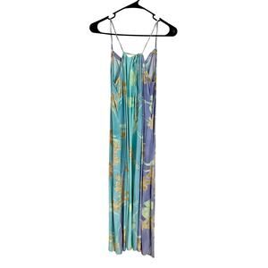 Y2K Mermaid Dress M Boho Fairy Blue Purple Tropical Beach Spaghetti Strap Cotton